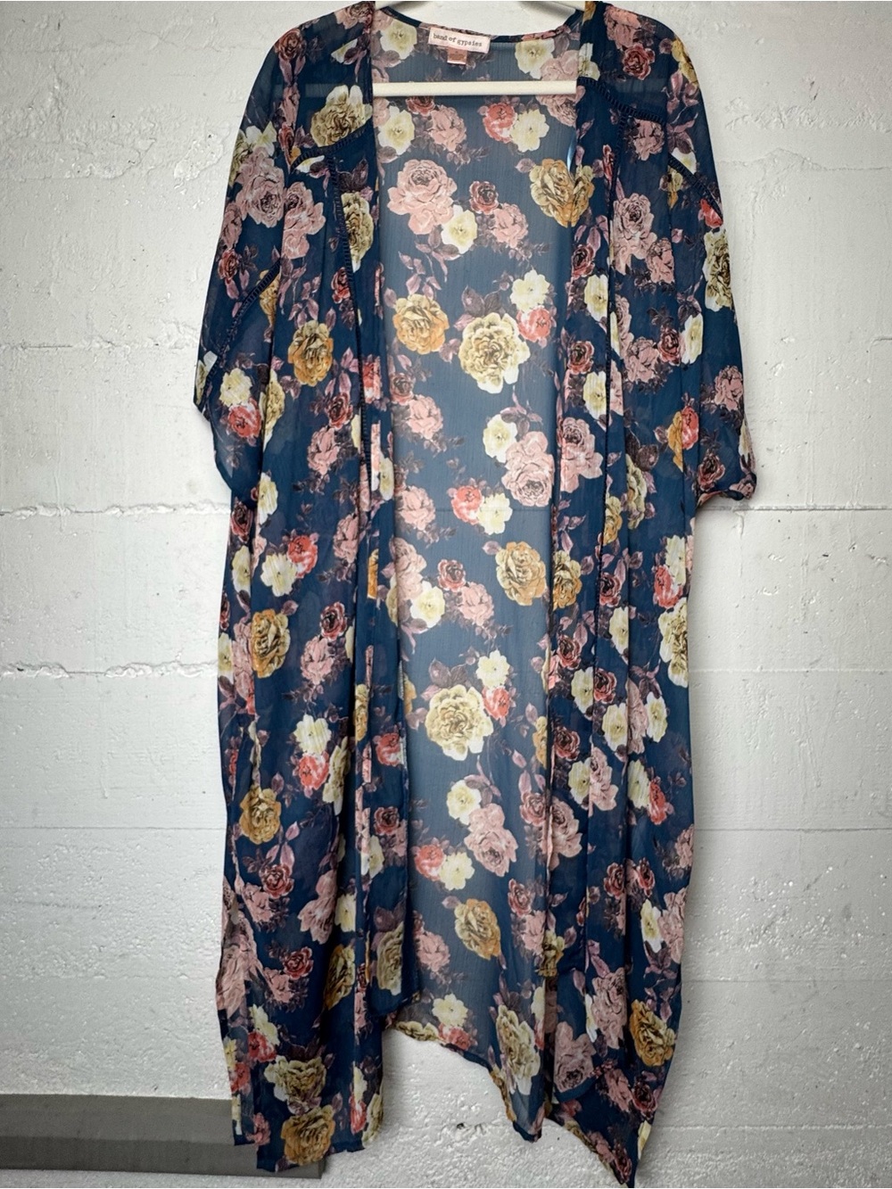 BAND OF GYPSIES Women's Kimono Duster Short Sleeve Floral Print XL Boho Swim‎